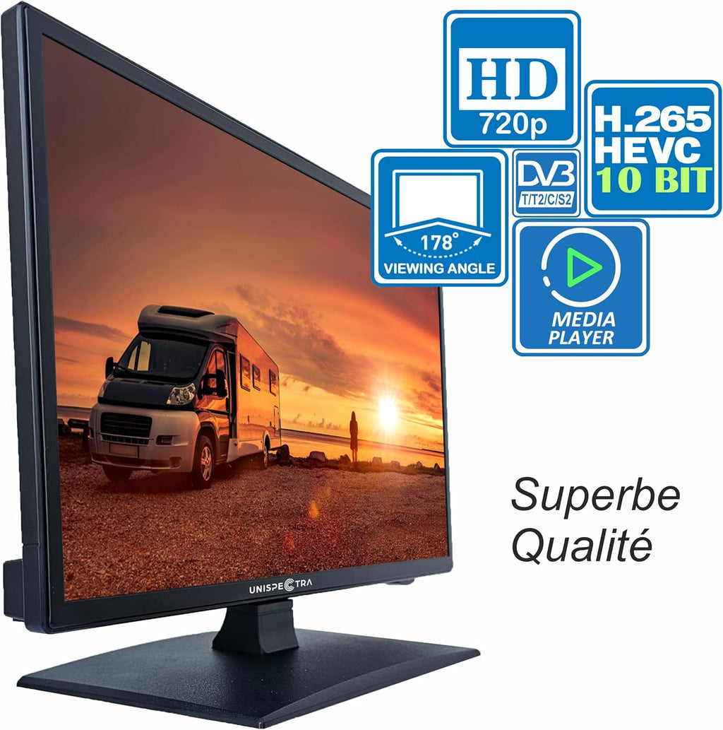 Unispectra  19” Smart TV (webOS) avec Télécommande Magique 12v HDR 230v 24v TV TNT et Tuner Sat 3xHDMI 2xUSB. Téléviseurs 12V pour Camping-Cars, caravanes, fourgonnettes, Bateaux