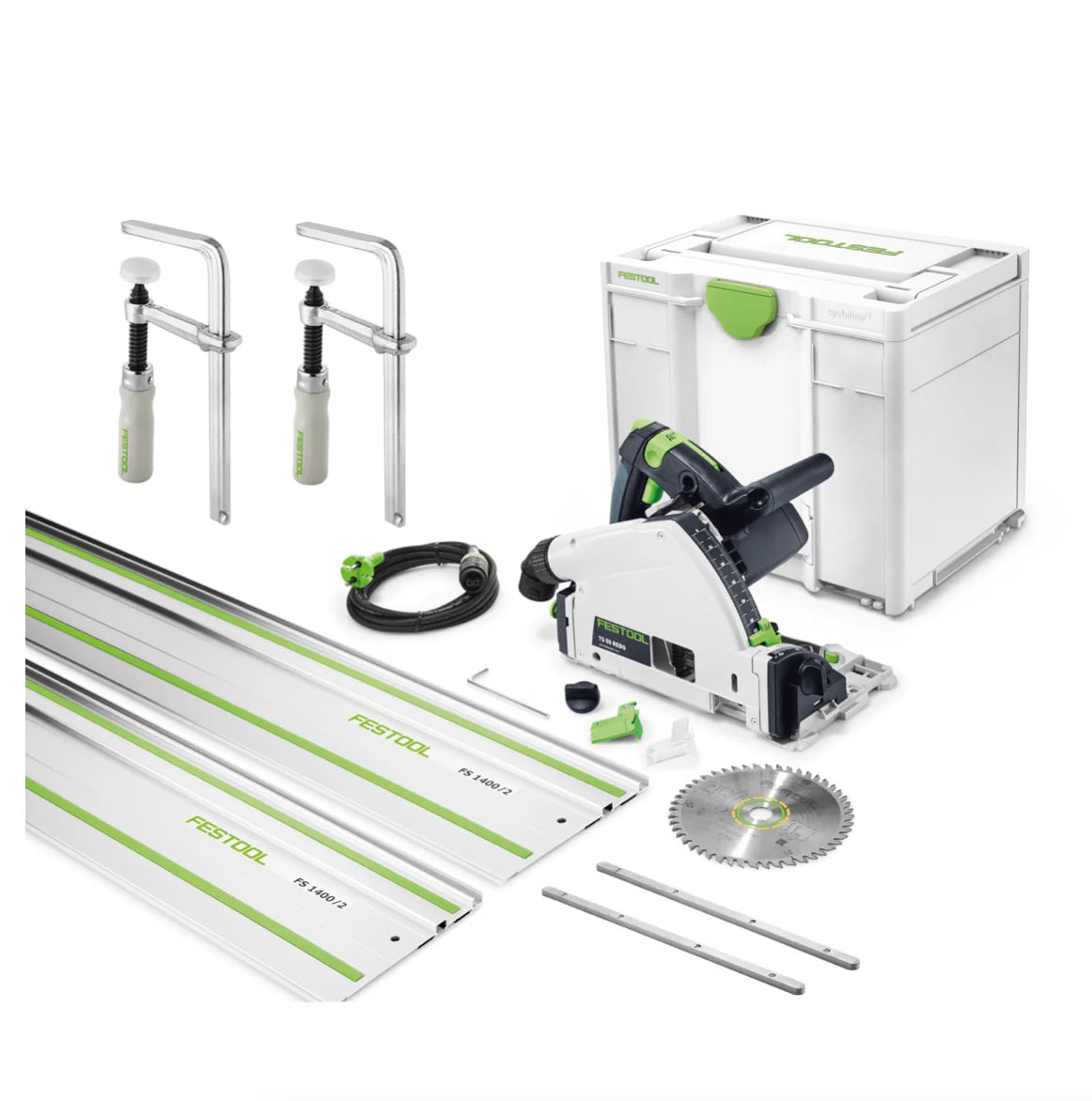 Festool TS 55 REBQ CAMP Set ( 575961 ) Scie plongeante 1200 W + rails de guidage + serre-joints + connecteurs(défaut)