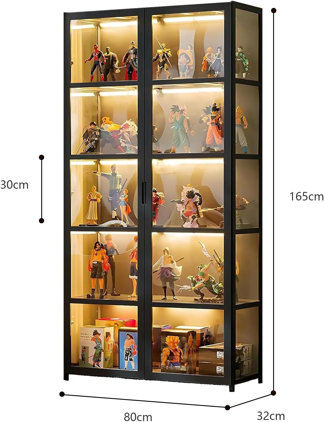 Vitrine avec porte en verre acrylique, vitrine curio à 5 niveaux pour objets de collection, double ouverture noire