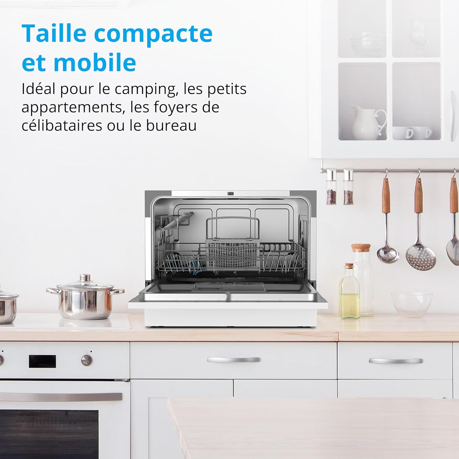 MEDION Lave-vaisselle de table DWT 60 (capacité 6 couverts, 7 programmes, affichage LED, 47dB, MD37496), argent