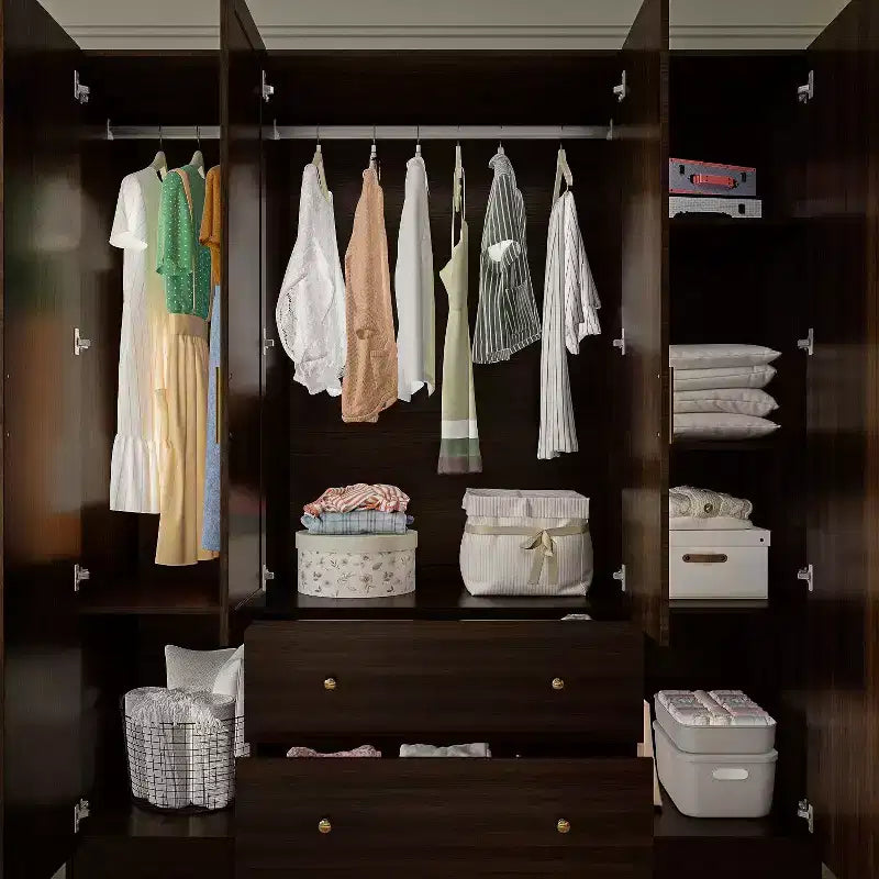 Hitow Armoire 2-Large Drawer Center Hanging Area with Mirror Minimalist Style