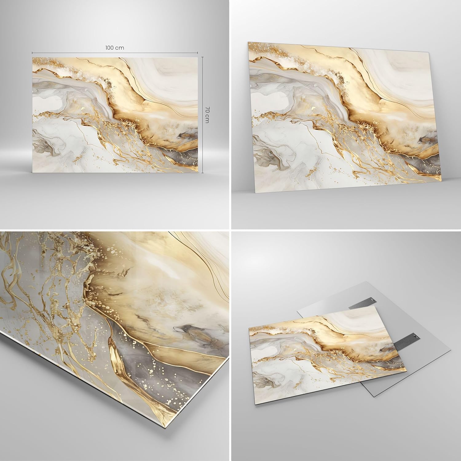 Moderne Impression sur Verre 100x70cm Image Tableau en Verre Decoration Murale Marbre Charme Élégant Grand Tableaux Decoratifs Muraux Chambre Cuisine Horizontal Deco Cadre Salon Art GAA100x70-5730