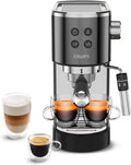 Krups Virtuoso+, Machine expresso manuelle, Café à pompe, Café moulu ou dosettes, 15 bars, Inox, Buse vapeur, Espresso et cappuccino, Noire, XP444G10