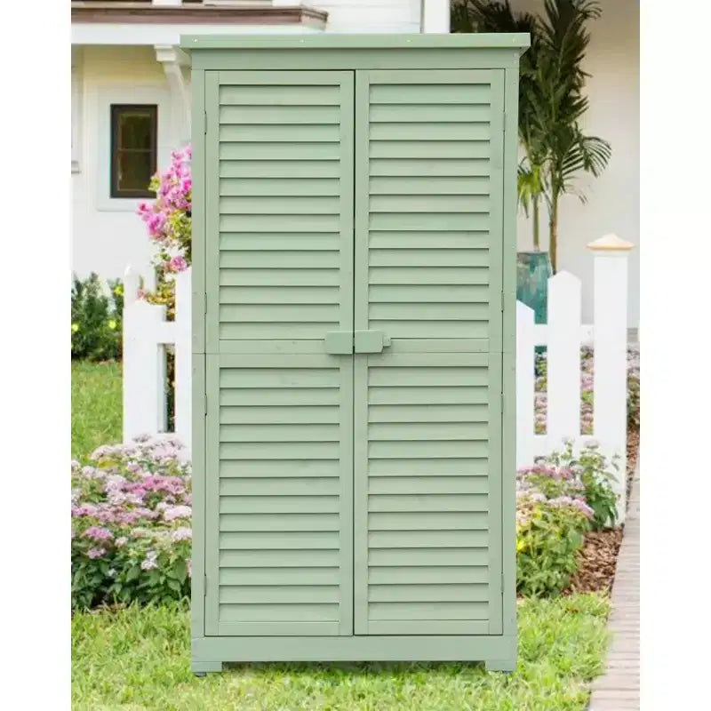 63 Inch Weatherproof Outdoor Storage Shed,with Removable Shelves, Locks,Double Shuttered Doors,Tall Wooden Garden Tool Shed with Floor for Patio,Yard