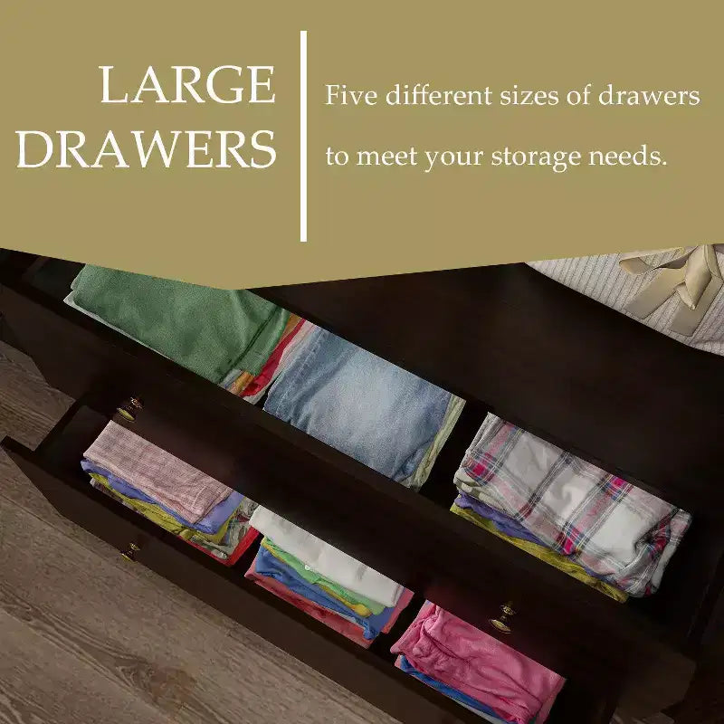 Hitow Armoire 2-Large Drawer Center Hanging Area with Mirror Minimalist Style