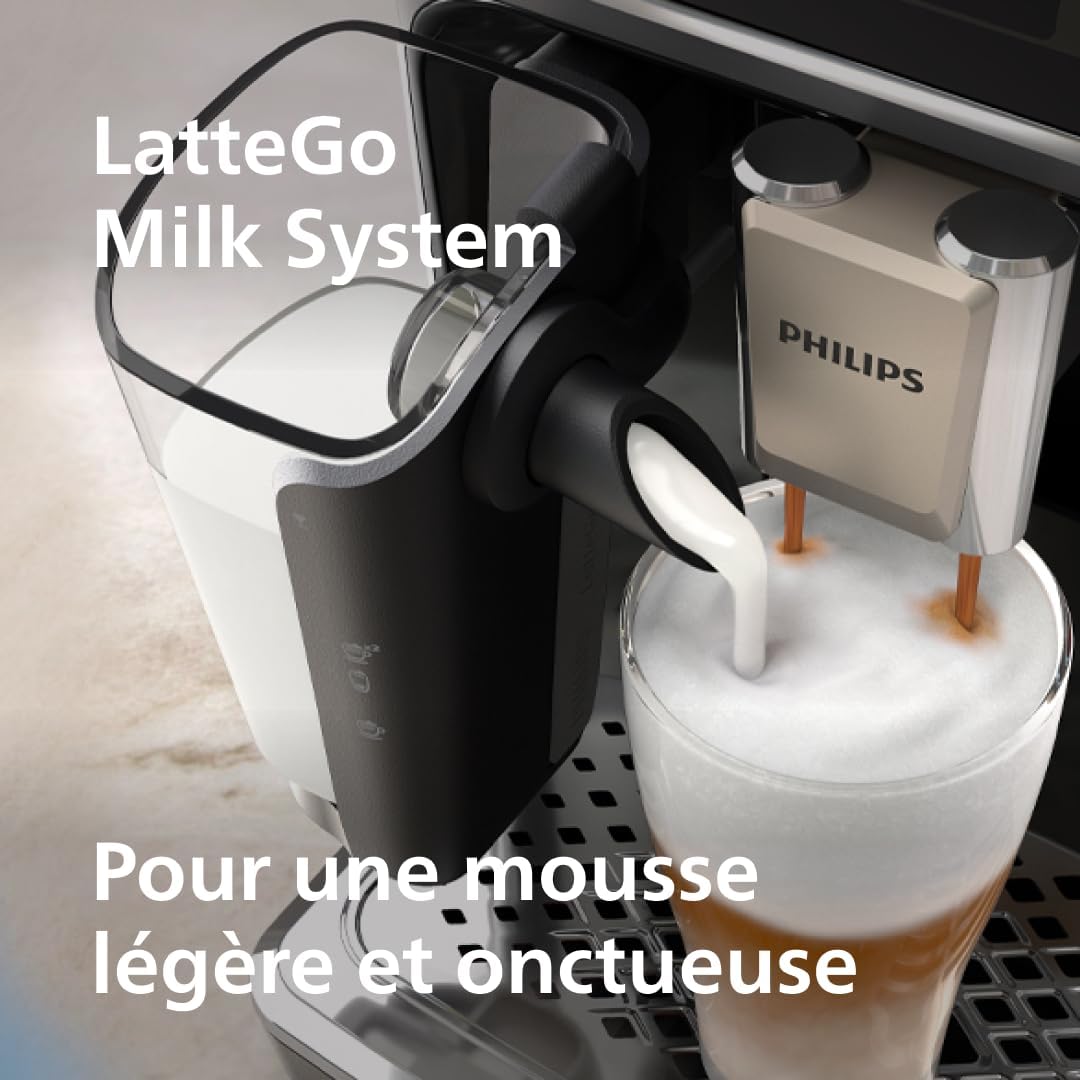 Philips Expresso broyeur Série 5500 – 20 Boissons Chaudes et Glacées, Carafe LatteGo facile à nettoyer, SilentBrew, QuickStart, Machine à café à grain Noir/Argent (EP5546/70)