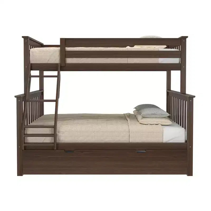 Max & Lily Solid Wood Bunk Bed, Twin over Full with Storage Trundle and Ladder for Kids