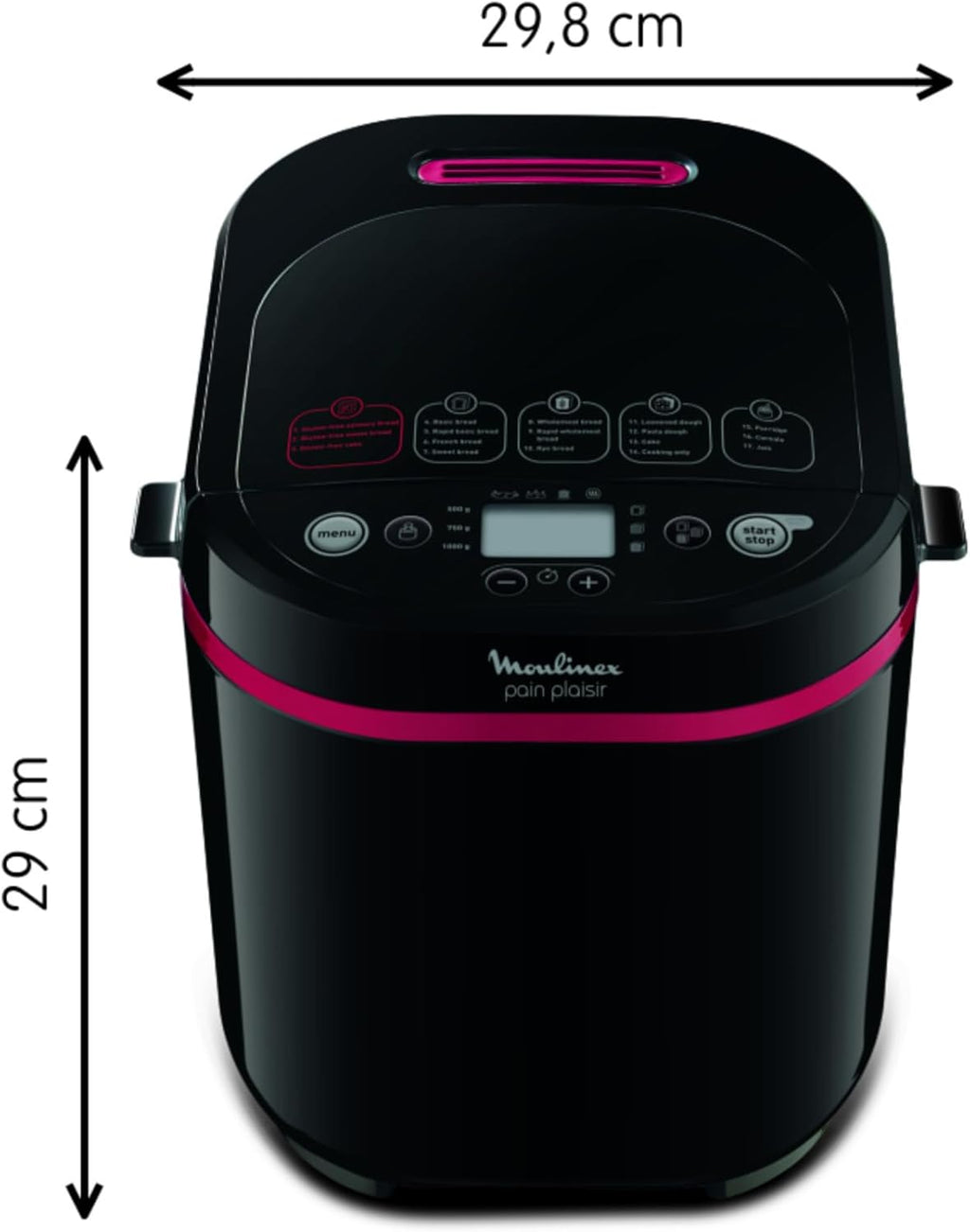 Moulinex Pain Plaisir Machine à pain, 1 Kg, 720W, 17 programmes, Programme sans gluten, Pain maison, Pizza, Départ différé 15 heures, 3 niveaux de dorage, OW220830 Noir
