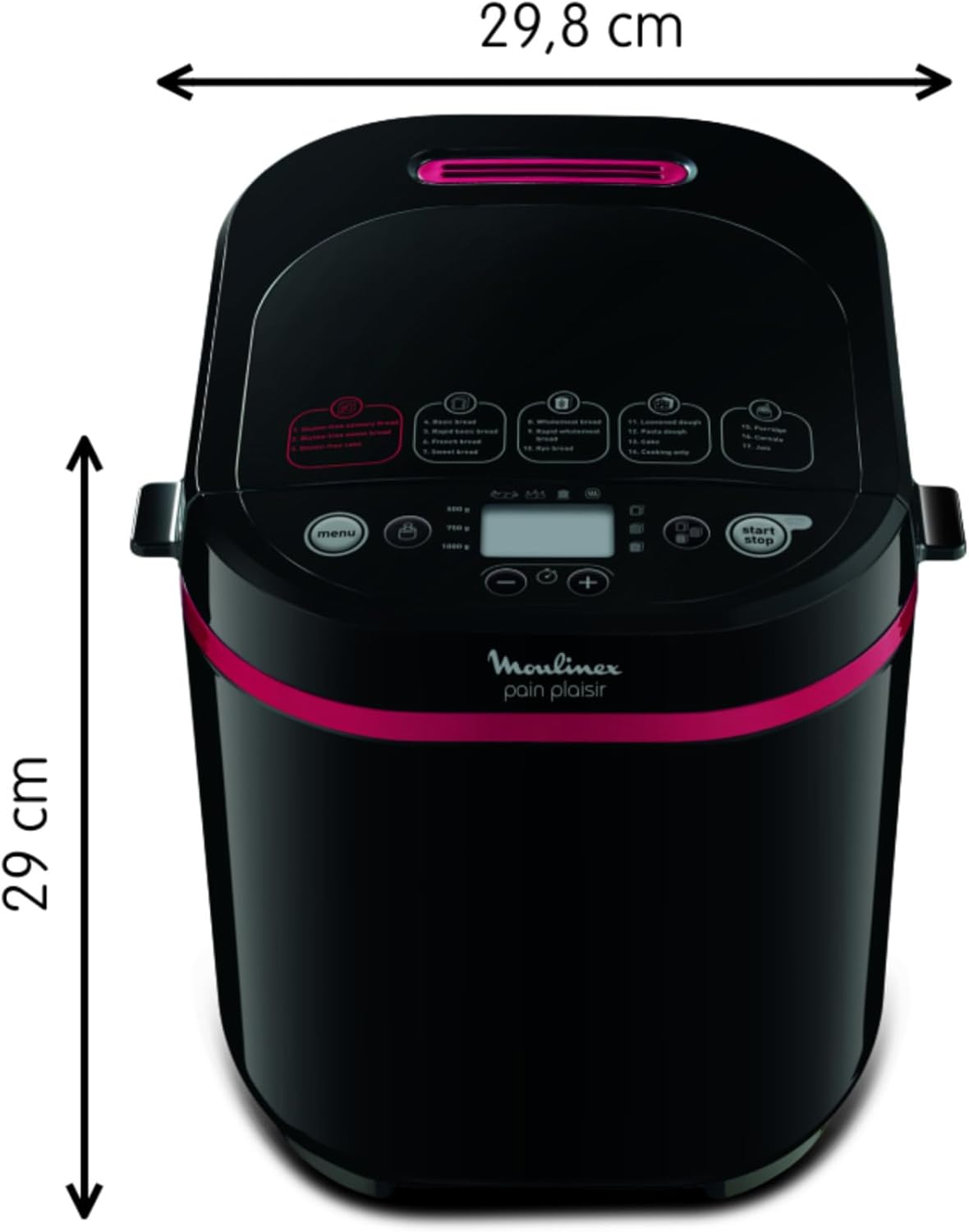 Moulinex Pain Plaisir Machine à pain, 1 Kg, 720W, 17 programmes, Programme sans gluten, Pain maison, Pizza, Départ différé 15 heures, 3 niveaux de dorage, OW220830 Noir