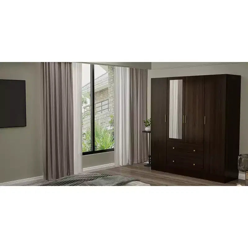 Hitow Armoire 2-Large Drawer Center Hanging Area with Mirror Minimalist Style