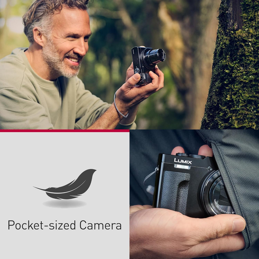 Panasonic Lumix TZ99 | Appareil Photo Compact Zoom Puissant (Capteur 20.3MP, Zoom Leica 30x F3.3-6.4, Écran Tactile inclinable, Stabilisation, Mode Selfie, Vidéo 4K, Wi-FI, Bluetooth) Noir