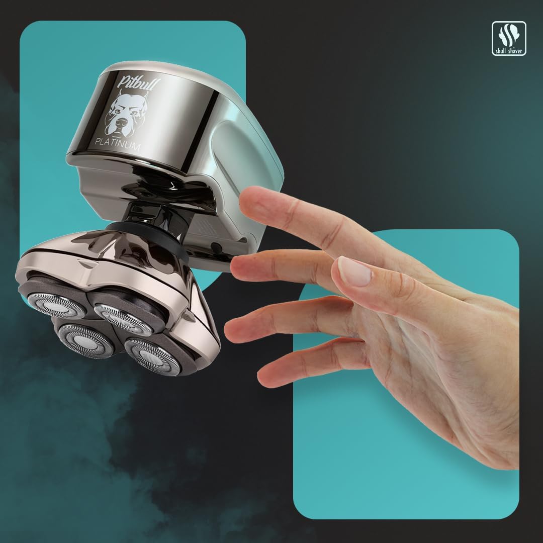 Skull Shaver Pitbull Platinum Pro - Rasoir Électrique Homme - Sans Fil, Rechargeable, Humide/Sec, Ergonomique pour Crâne Chauve - Avec Socle de Rinçage et Étui de Voyage