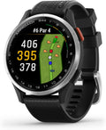 Garmin Approach S44 Essential Golf GPS Smartwatch Écran AMOLED Fonctionnalités sur Le Terrain Lunette en Aluminium argenté avec Bracelet en Silicone Noir