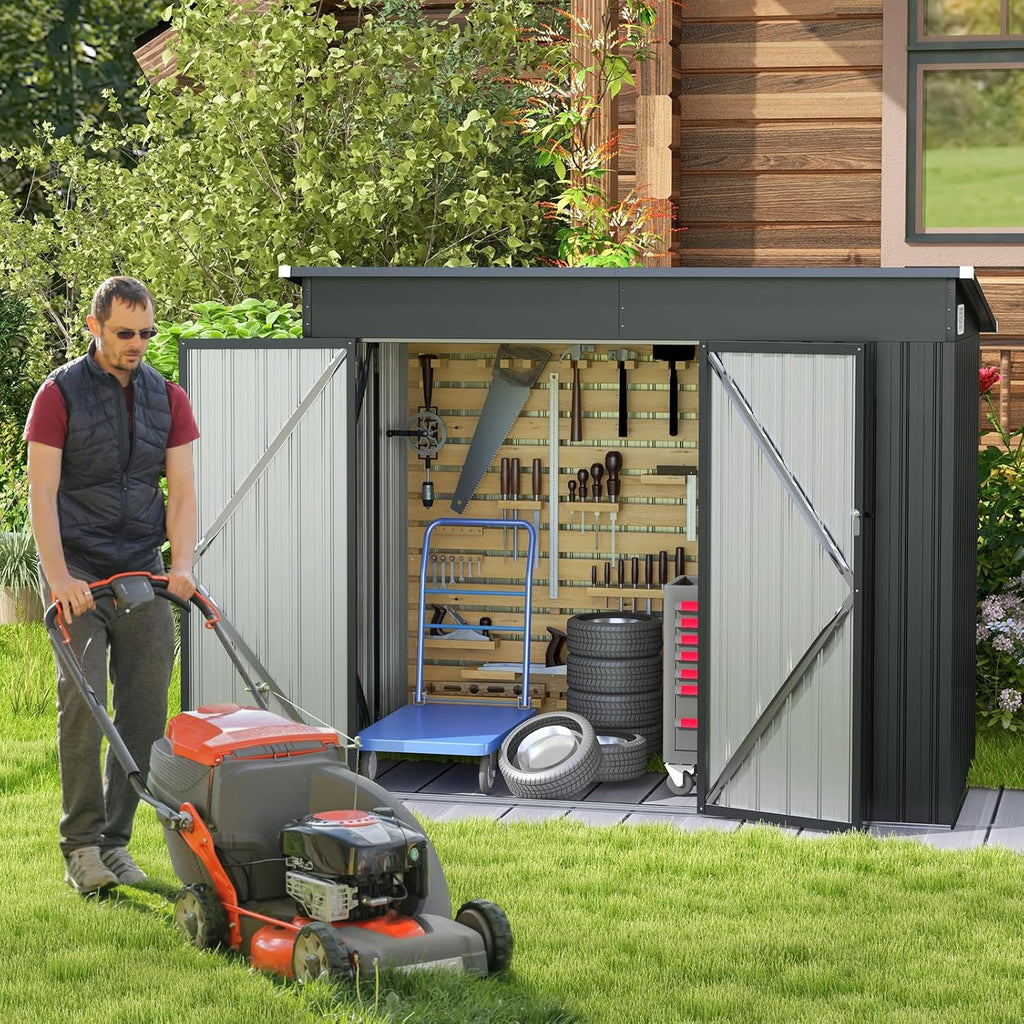 COSTWAY Abri de Jardin en Métal 2,6㎡, Cabane Jardin Exterieur en Acier Galvanisé 5,7 m³ avec Loquet, Porte avec serrure et clé, Toit en Pente, 4 Gants, 2 Trous d’Aérations, Abri Exterieur (Gris foncé)