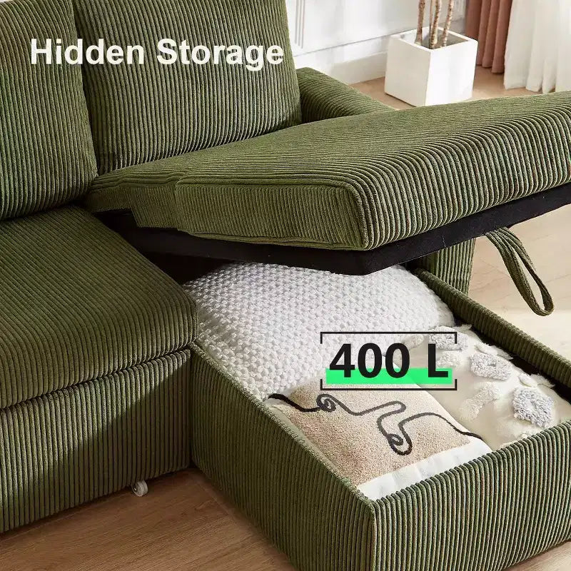 Dyonery 81 Sectional Sleeper Sofa, L-Shaped Pull Out Couch with Reversible Storage Chaise, USB, Reclining Backrest