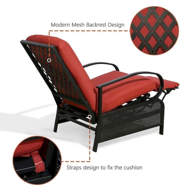 Adjustable Recliner Lounge Chair Patio Lounge Sofa with Cushion - 38 (D) x 26.5 (W) x 38.5 (H) INCH