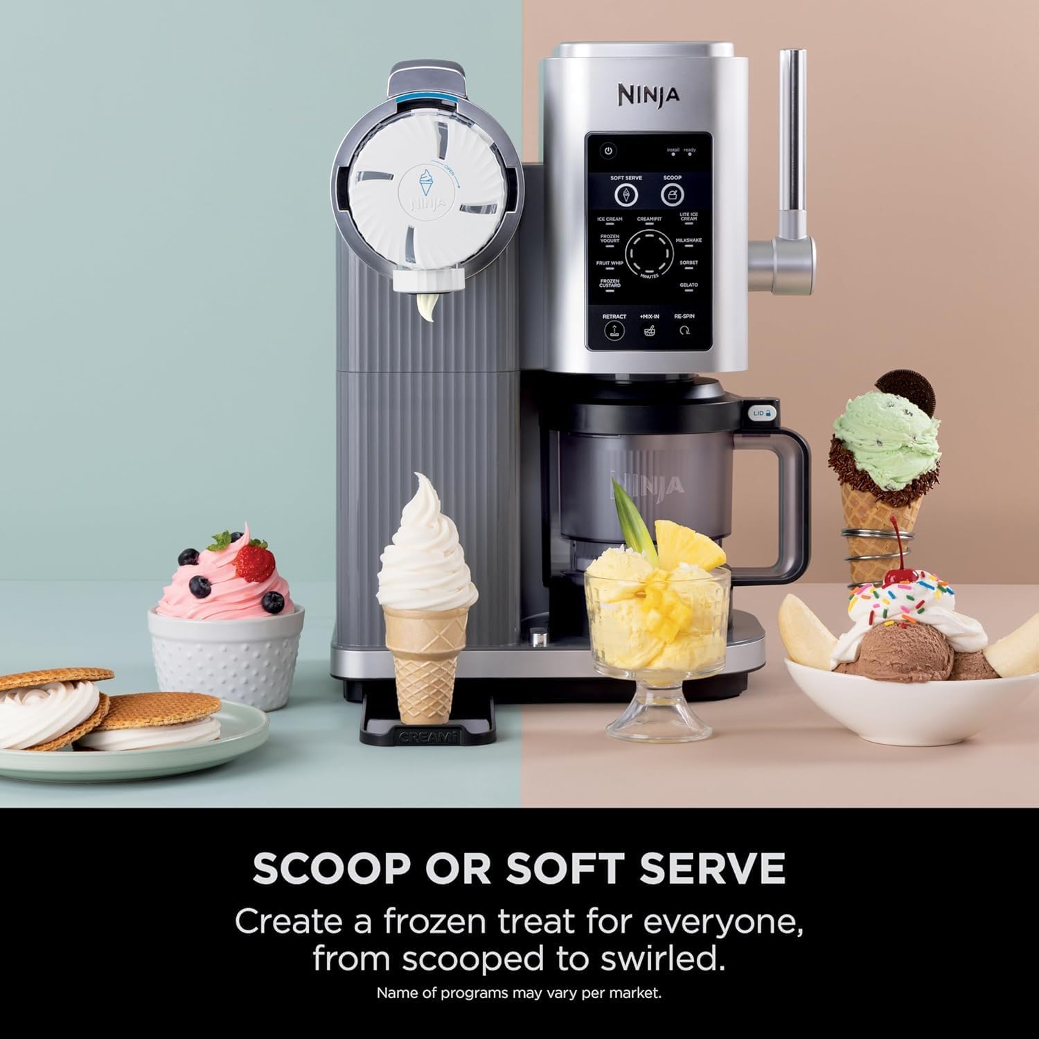 Ninja CREAMi NC701UK Swirl Machine à crème glacée avec 2 bacs 13 fonctions pour faire de la crème glacée, du gelato, du sorbet, des milkshakes et plus encore, option de mélange, argent platine