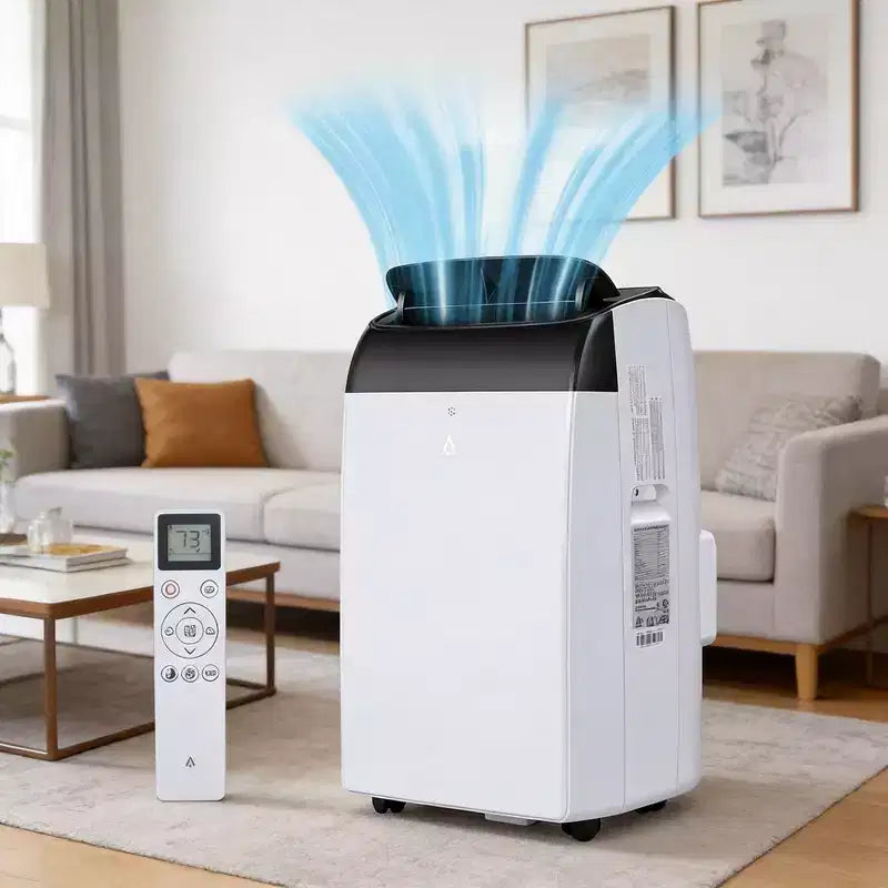 GustoWave 14000 BTU Air Conditioner with Remote Control, Portable AC Unit for Rooms up to 750 Sq.ft, White/Black
