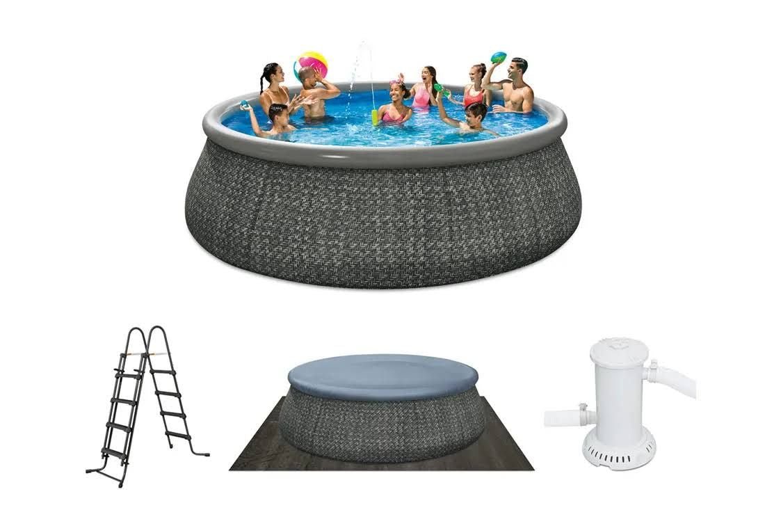 Piscine Autoportée Ronde Tressée 4,57x1,22 m avec Filtration Cartouche(Gris)