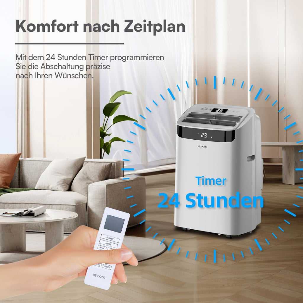 BE COOL Climatiseur mobile 12000 BTU avec chauffage et Wi-Fi, silencieux grâce à l'onduleur, climatiseur mobile 4 en 1 avec déshumidificateur et ventilateur, pour pièces jusqu'à 42 m², gris