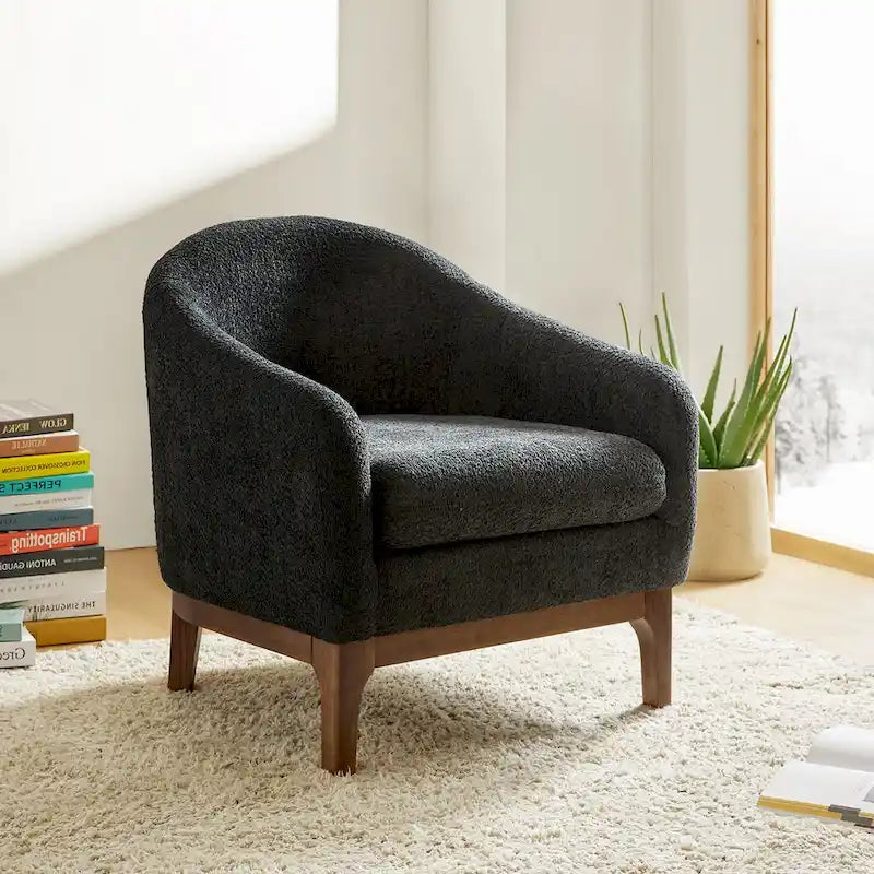 Augus Modern Boucle Accent Barrel Chair with Solid Wood Legs by HULALA HOME