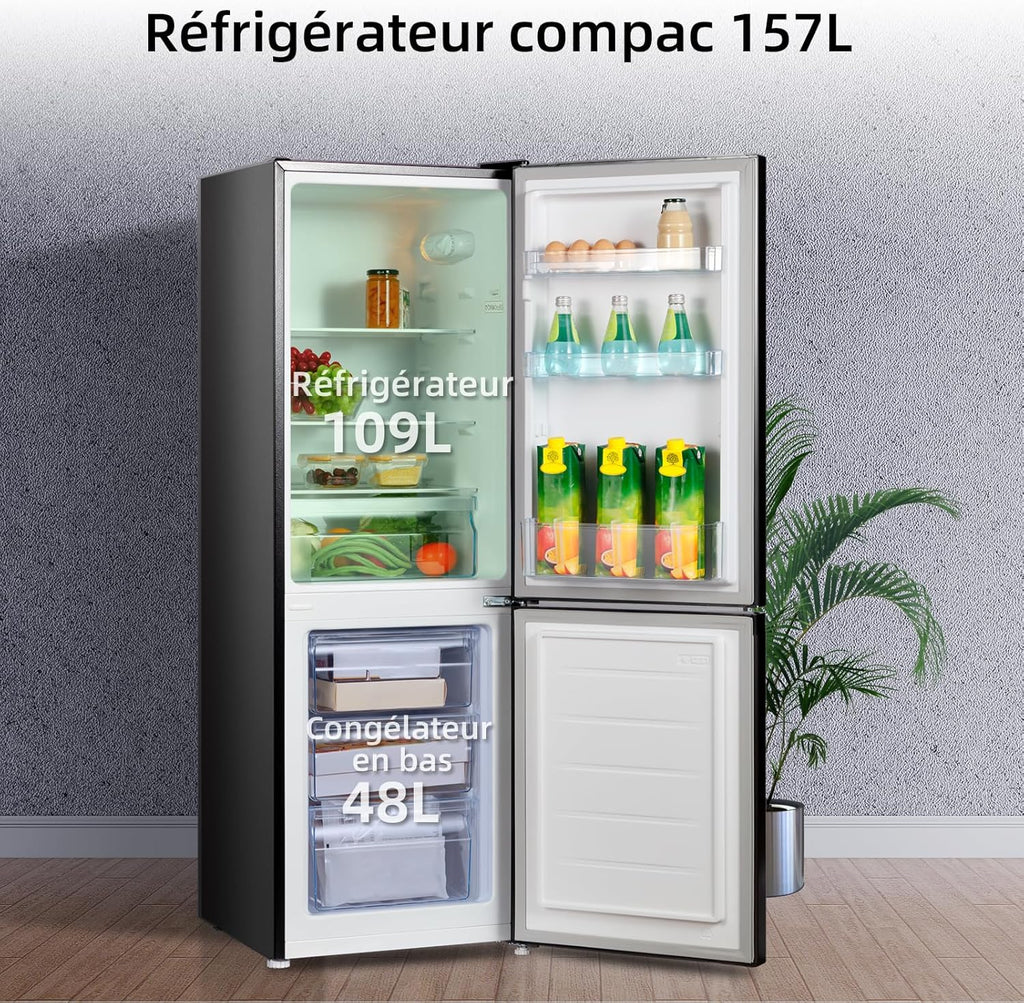 CHIQ Réfrigérateur congélateur bas FBM157L42 157L (109+48), Largeur 47cm, Low frost, 39 db, Portes réversibles, 12 ans de garantie sur le compresseur