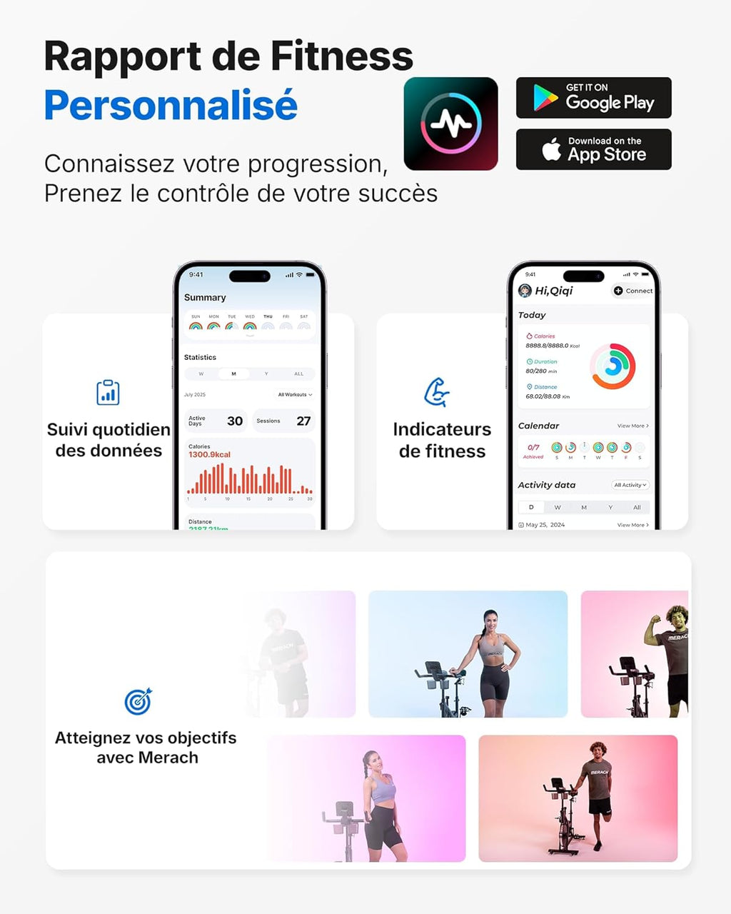 MERACH Vélo d'Appartement pour la Maison - Vélo de Fitness d'Intérieur Silencieux avec Résistance Réglable, Écran LED, Siège Confortable, pour Entraînement Cardio, App Exclusive, Capacité Max 136KG