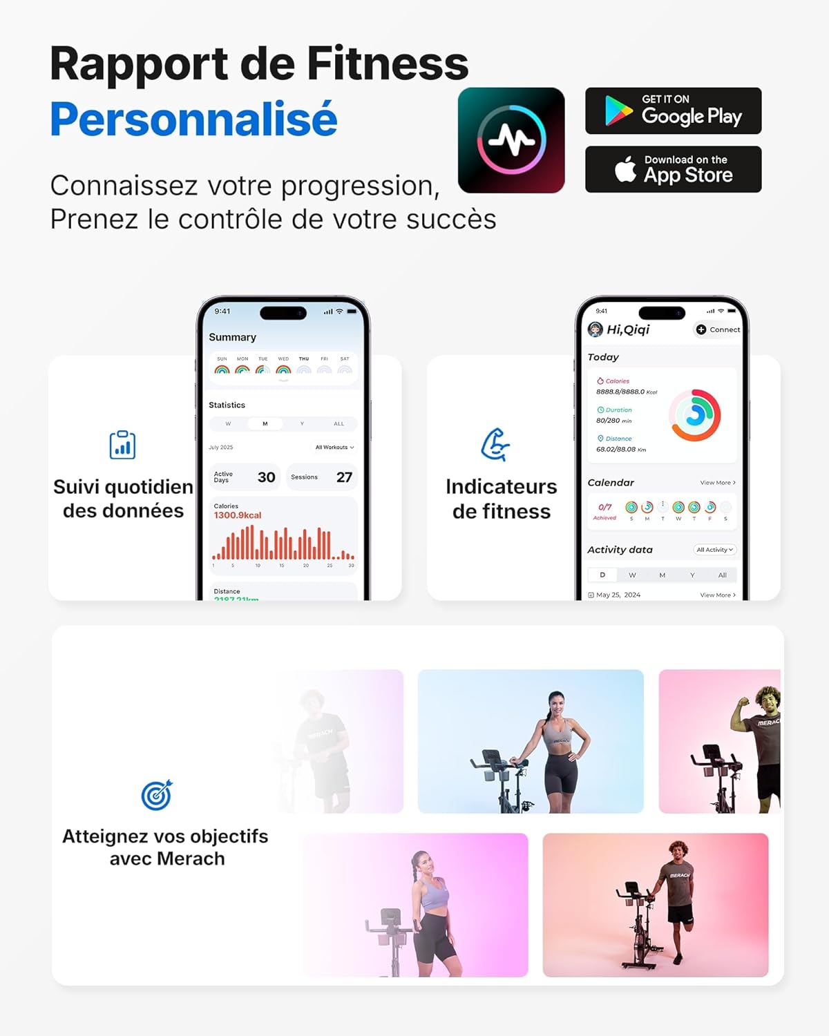 MERACH Vélo d'Appartement pour la Maison - Vélo de Fitness d'Intérieur Silencieux avec Résistance Réglable, Écran LED, Siège Confortable, pour Entraînement Cardio, App Exclusive, Capacité Max 136KG