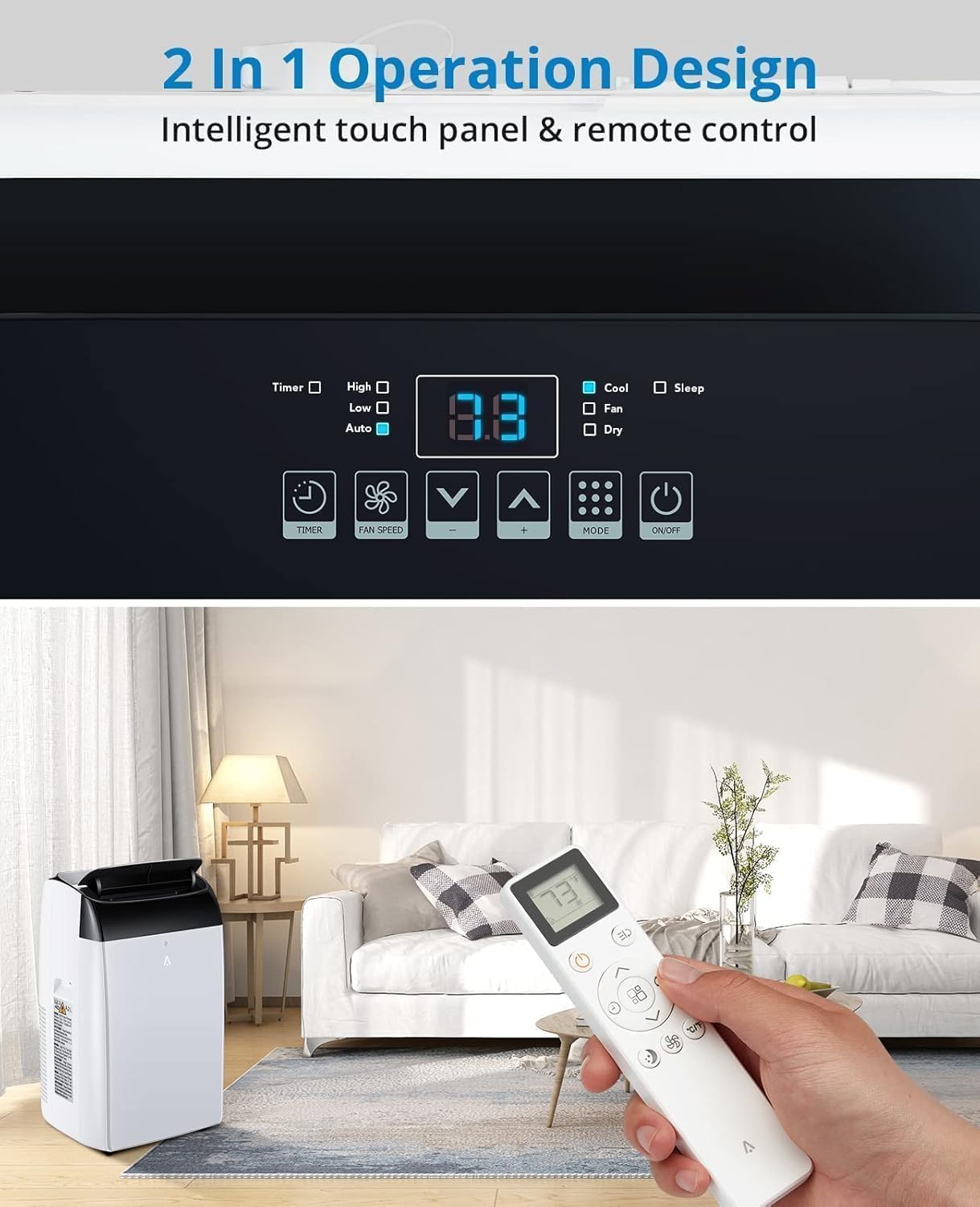 GarveeTech Climatiseur mobile 5-en-1 10000 BTU – Refroidissement, déshumidification, ventilation, mode Follow-Me – 2 vitesses, minuterie 24h, silencieux