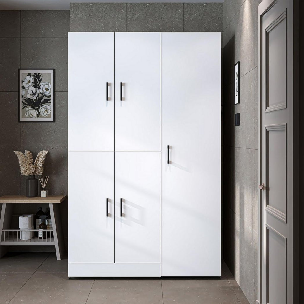 ROOMART Dora - Meuble pour machine à laver - Pour sèche-linge et machine à laver - En 4 couleurs - Avec portes et panneau coulissant - Blanc - Chêne blanc - Chêne anthracite - Chêne blanc (chêne blanc)