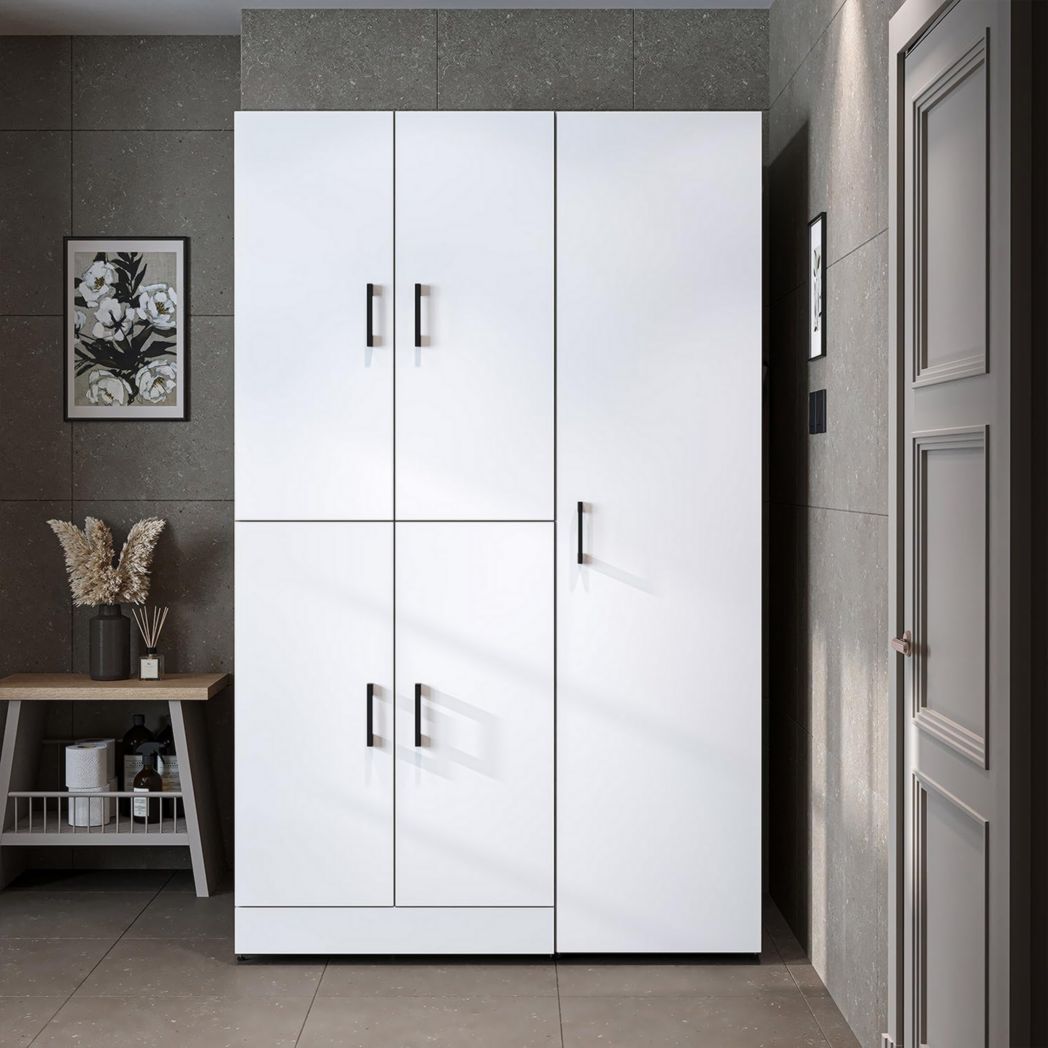 ROOMART Dora - Meuble pour machine à laver - Pour sèche-linge et machine à laver - En 4 couleurs - Avec portes et panneau coulissant - Blanc - Chêne blanc - Chêne anthracite - Chêne blanc (chêne blanc)