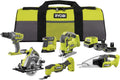 RYOBI - Kit 6 outils 18V ONE+ : Perceuse percussion, Scie sauteuse, Ponceuse triangulaire, outil multi-fonction, Scie circulaire, Aspirateur - batterie 1x4Ah, 1x2Ah, chargeur, sac - RCK186O-242SZL