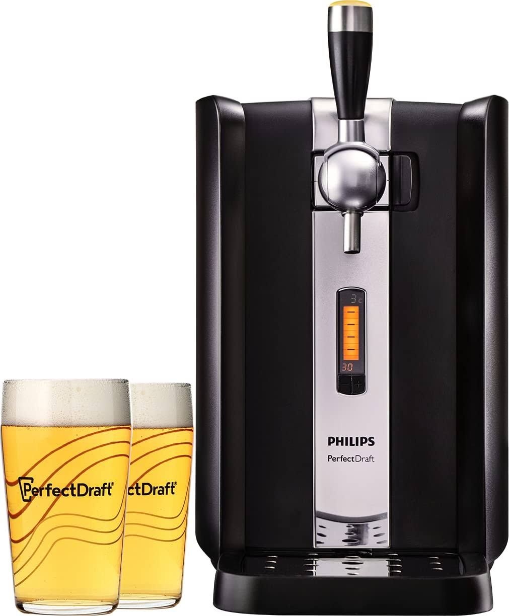 Tireuse à Bière PerfectDraft HD3720/26 + 2 Verres 50cl - Idée Cadeau(Noir/Argent)