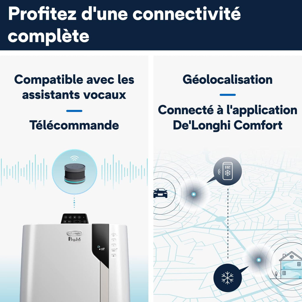DELONGHI Pinguino PAC EX130 CST Climatiseur mobile WiFi avec fonction de déshumidification, version Pro jusqu'à 120 m³ Blanc