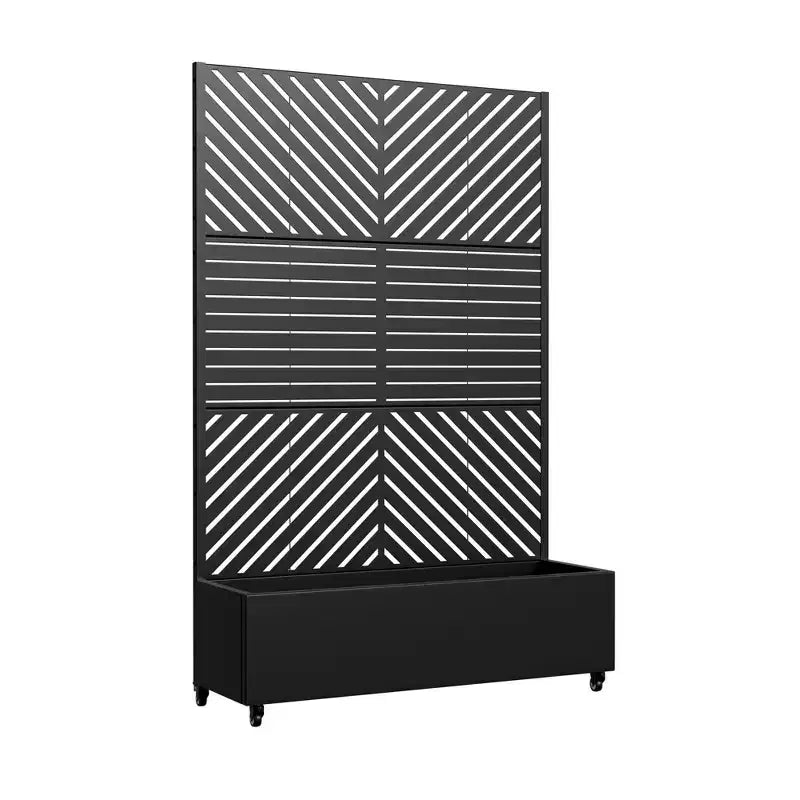MAYEERTY Planter Box with Trellis Iron Black Parallel Line 01 Louvered Classic Combined Style 72x47x16in 3-Piece Set