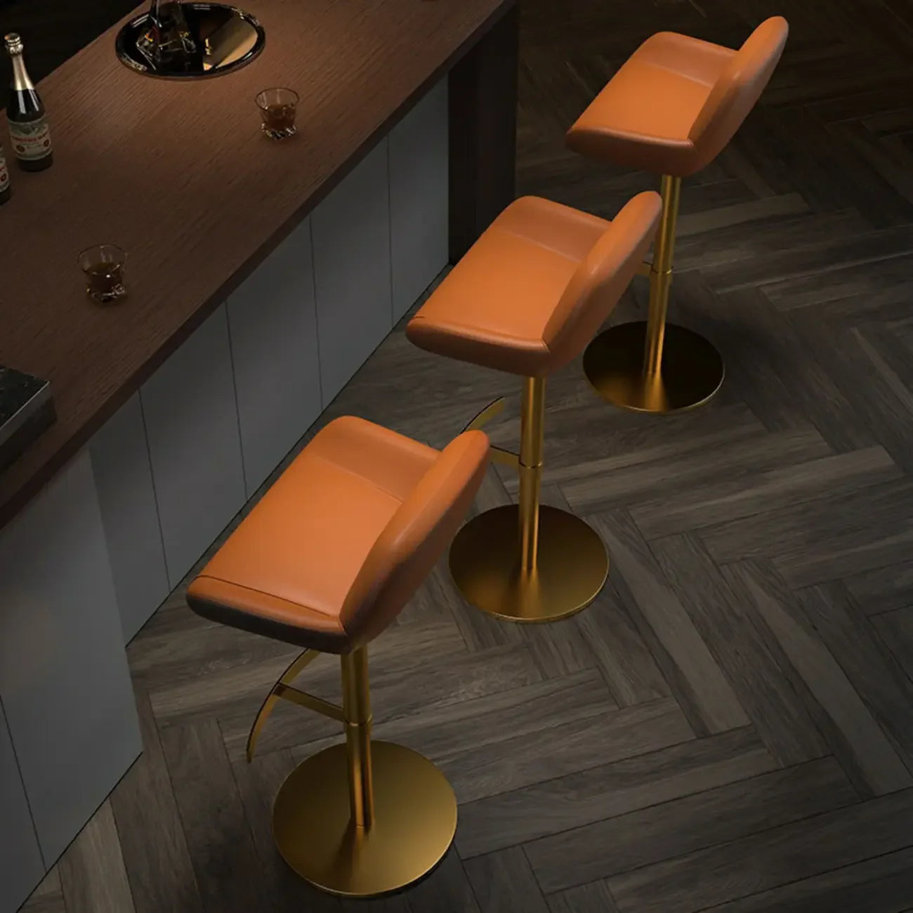 Minimalist Leather Swivel Bar Stools with Low Back for Kitchen