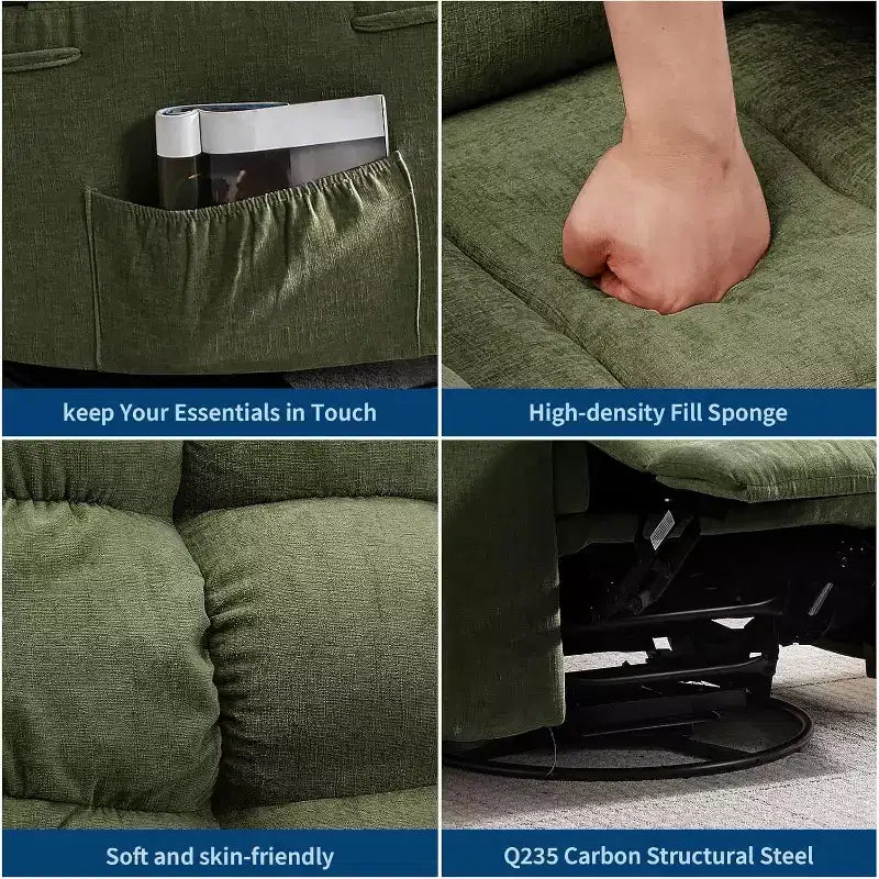 Massage Recliner Chair with Heat - 360 Swivel Rocker, Oversized Single Sofa w/ Vibration, USB & Storage Pockets for Living Room/Bedroom