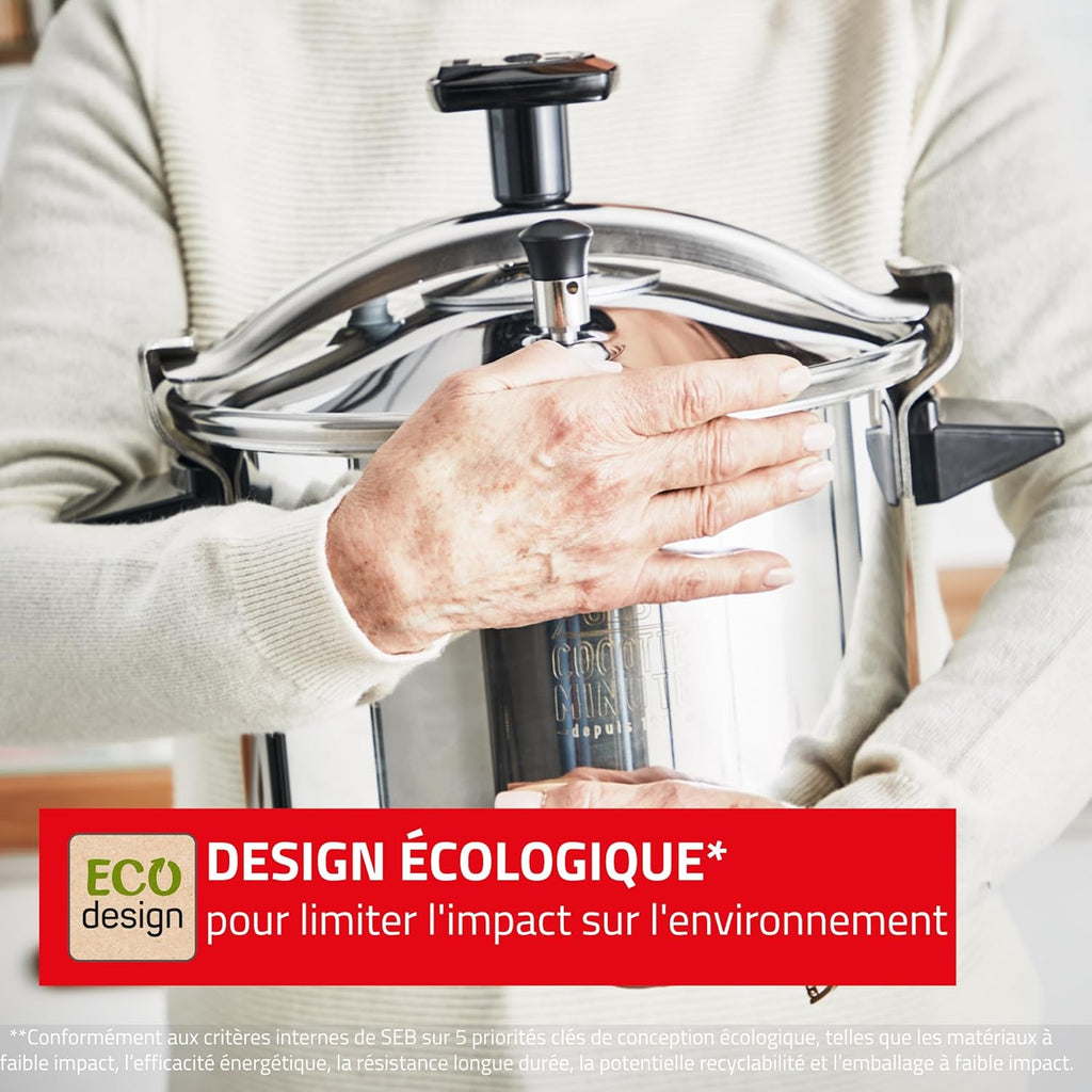 SEB Authentique Eco, Cocotte-minute 4,5L, 1 à 4 personnes, Induction, Cuisson plus rapide, Fabrication française, Garantie 10ans, Système de sécurité, Livre de recettes, P0530600