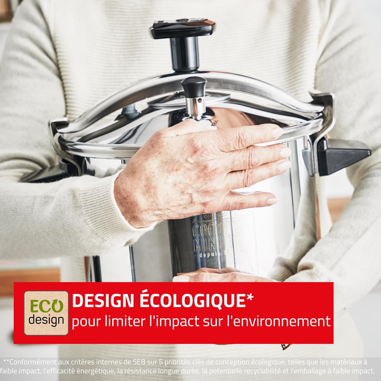 SEB Authentique Eco, Cocotte-minute 4,5L, 1 à 4 personnes, Induction, Cuisson plus rapide, Fabrication française, Garantie 10ans, Système de sécurité, Livre de recettes, P0530600