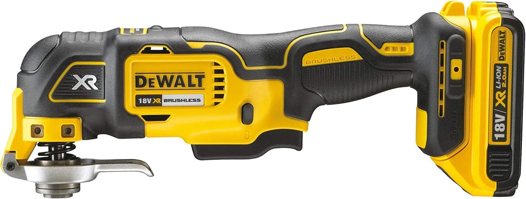 DeWalt Multi-Cutter Brushless - XR 18V - DCS355D2-QW - Multi-Cutter sans Fil en Coffret avec 2 Batteries, Chargeur et 32 Accessoires - Outil Idéal pour Découpe et Ponçage - 20000 orb/min Argenté