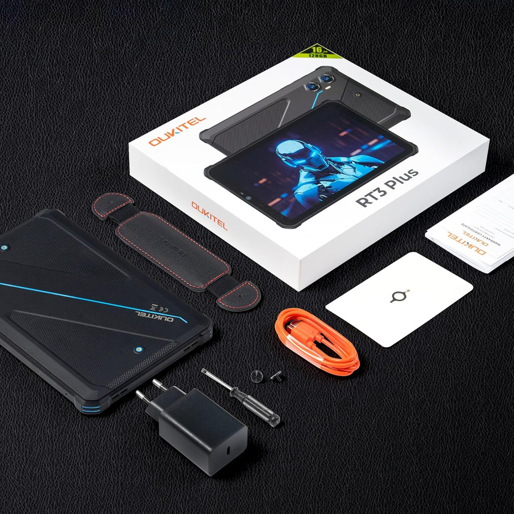 OUKITEL RT3 Plus Tablette Incassable Android 15, 11000mAh Tablettes Durcie, 16Go RAM + 128Go ROM/TF 1To Tablette 8 Pouces, 16MP Caméra Tablettes Tactile, NFC/Dual SIM 4G/GPS/OTG - Bleu