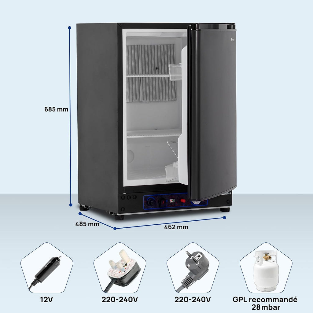 Smad Frigo Gaz Camping Car, 60L, Frigo Trimixte 12V 220V Gaz, Réfrigérateur Silencieux pour Camping-car, Caravane, Gîte, Mobile-home, Noir
