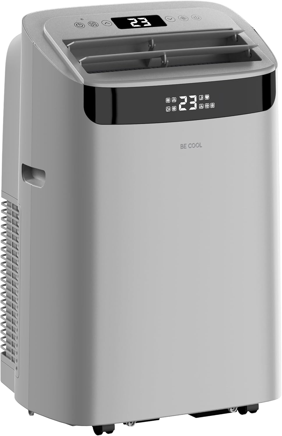 BE COOL Climatiseur mobile 12000 BTU avec chauffage et Wi-Fi, silencieux grâce à l'onduleur, climatiseur mobile 4 en 1 avec déshumidificateur et ventilateur, pour pièces jusqu'à 42 m², gris