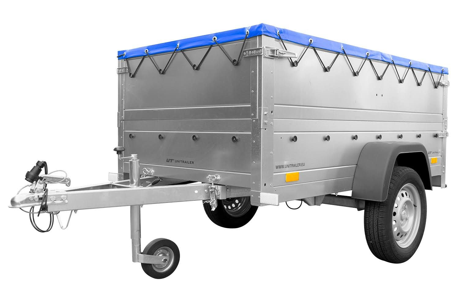 Remorques Remorque neuve 200x106 avec bâche plate, rehausses de ridelles et roue jockey - Garden Trailer 200 KIPP(Argent/Bleu)