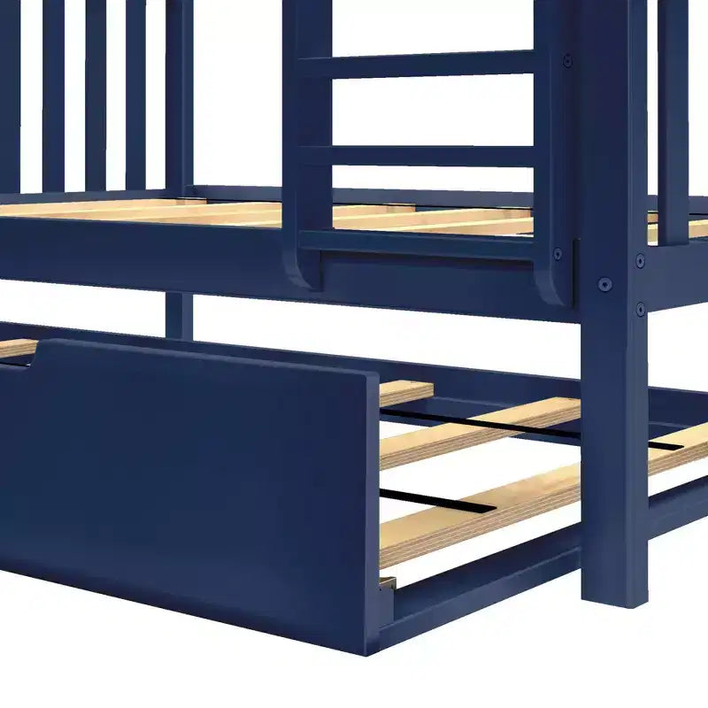 Max & Lily Solid Wood Bunk Bed, Twin over Full with Storage Trundle and Ladder for Kids