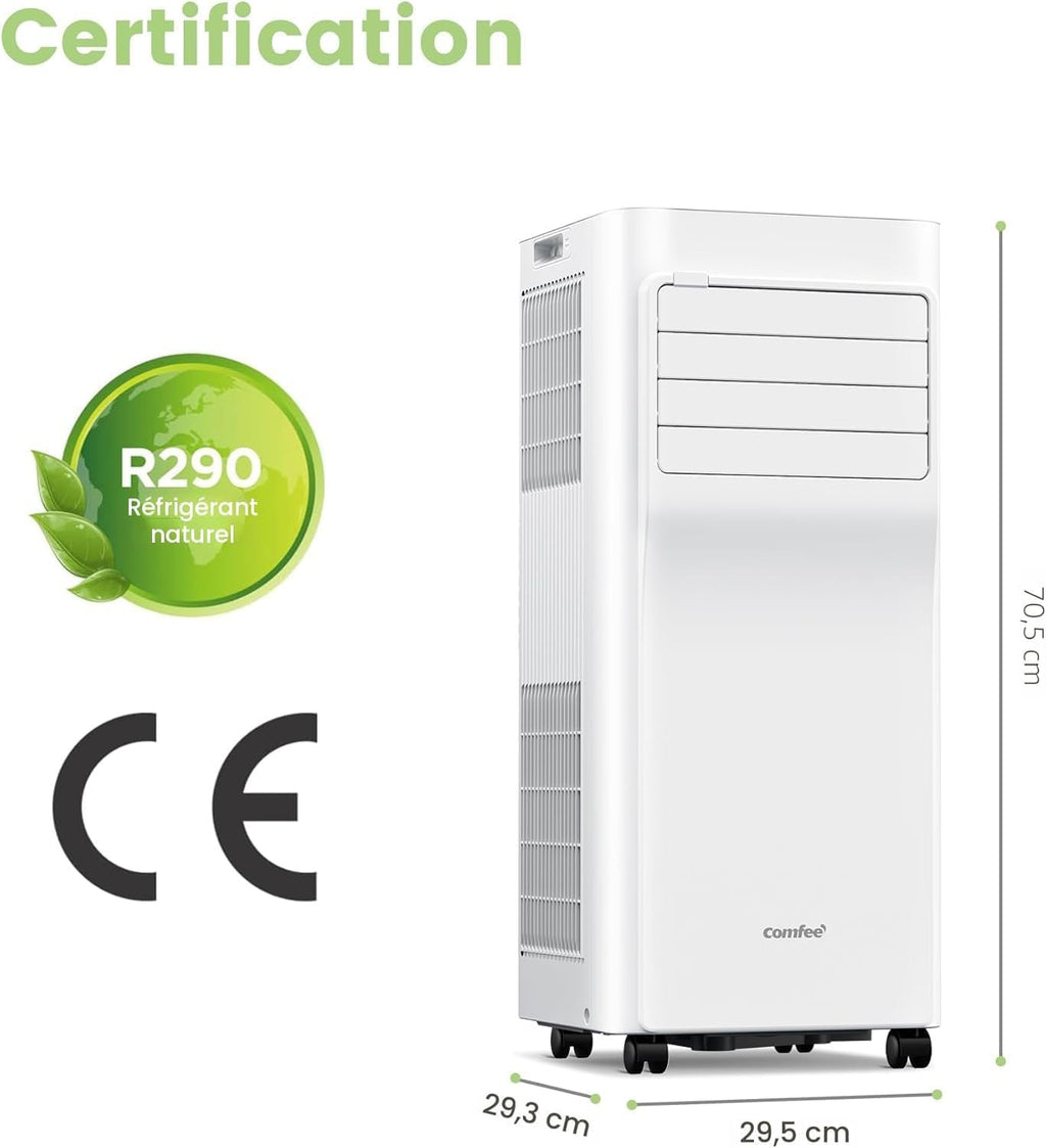 COMFEE' Climatiseur Mobile 9000 BTU/h 2,6kW, Contrôle APP, 3 Modes, 3 Vitesses de ventilation, Dimensions compactes, Pour pièces de 33㎡, Breezy Cool 2.6, Fonctionne avec Alexa