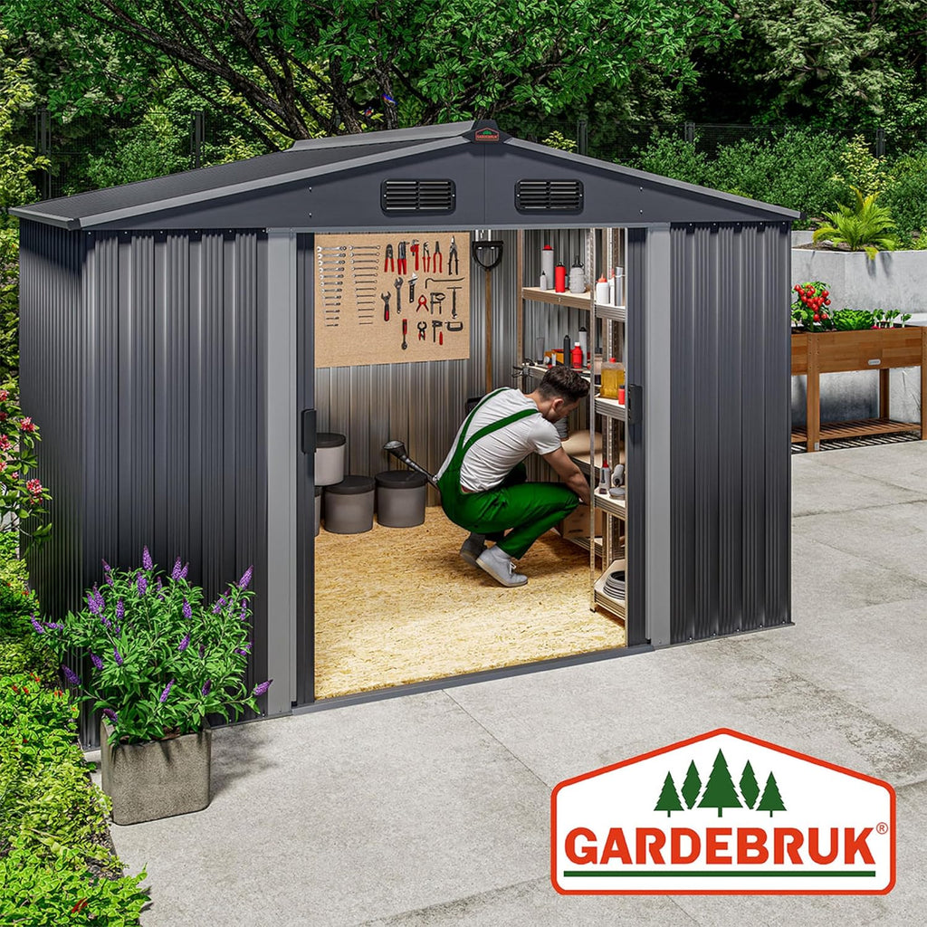 GARDEBRUK Abri de Jardin métal XXL 5m² Fondation 260x205x180cm Porte coulissante Anthracite-métallique cabane de Jardin cabanon de Jardin 9m³