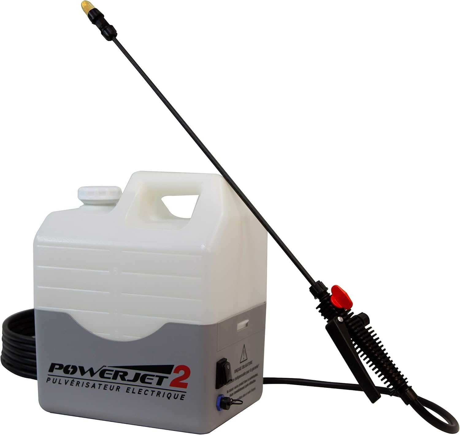 Multirex PowerJet 2 pulvérisateur électrique 12 V, portée 10 m, autonomie 5 h, pompe 5,5 bar avec pressostat, lance carbone 1,5 m, 7 buses, aspiration externe, démoussage toitures/façades
