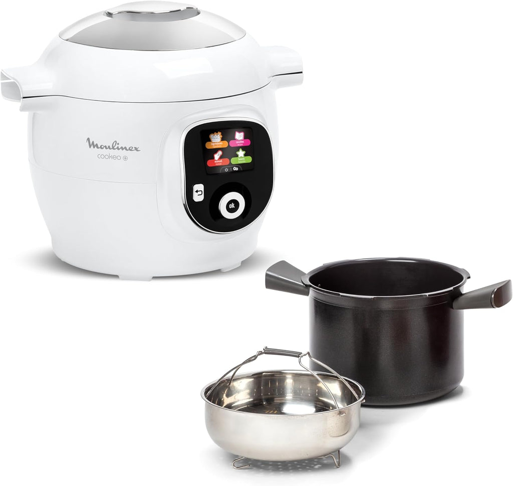 Moulinex, Cookeo Multicuiseur intelligent 6L, 80 recettes intégrées, Cuisson sans surveillance, Ecran intuitif, Guide de cuisson, Application MyMoulinex, 1600W, Blanc, 15 ans réparabilité CE854110