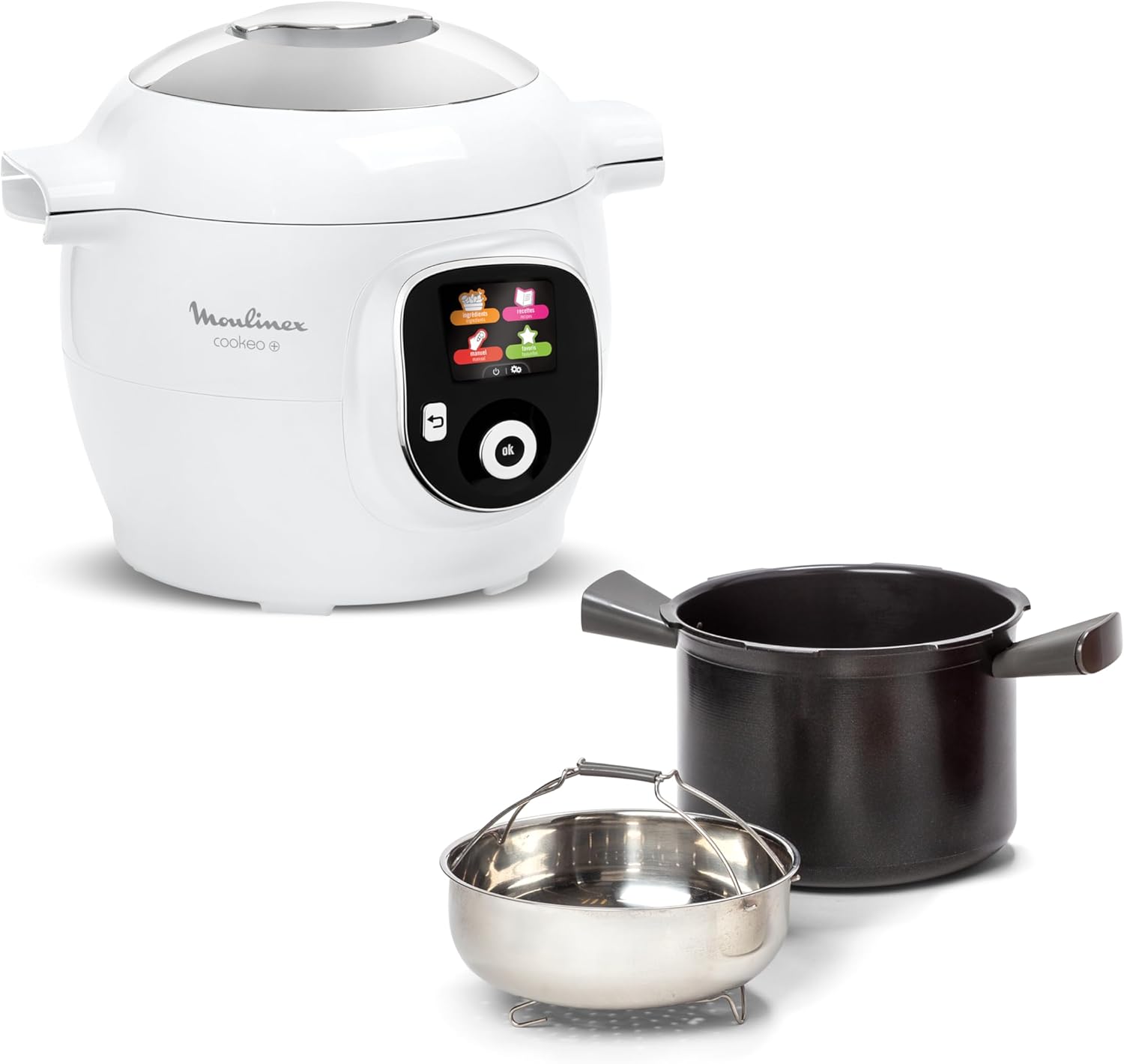 Moulinex, Cookeo Multicuiseur intelligent 6L, 80 recettes intégrées, Cuisson sans surveillance, Ecran intuitif, Guide de cuisson, Application MyMoulinex, 1600W, Blanc, 15 ans réparabilité CE854110